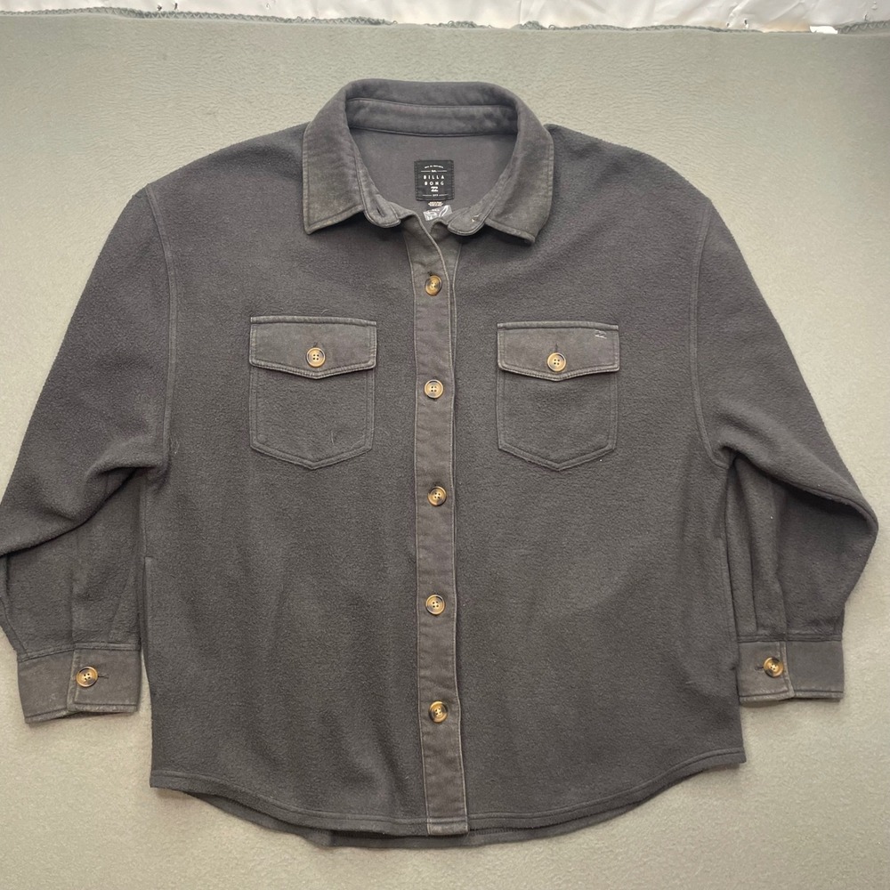 Billabong Women Any Time Oversized Shacket Fleece Gray Medium Coastal Surf